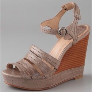Frye Womens Corrina Stitch Leather Wedge Sandals Taupe Brown Size 10